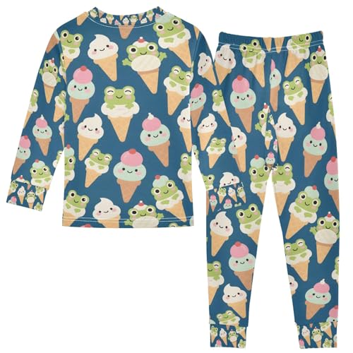 senya Ice Cream Frog Pajamas Set Long Sleeve Soft Cotton Sleepwear 2 Piece2