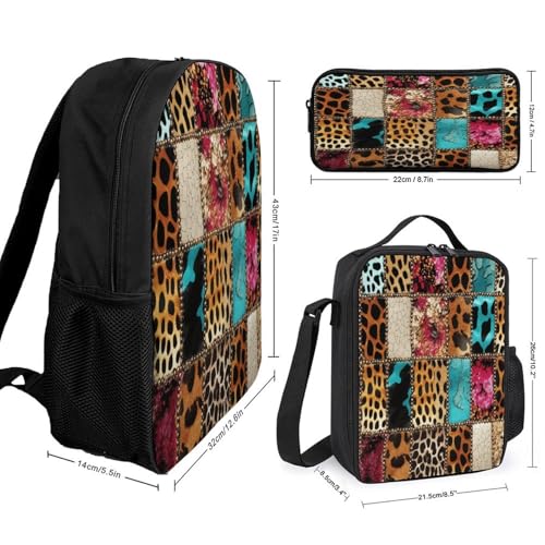 Colorful Leopard Print Backpack Set 3 Pieces Backpacks Lunch Bag Wallet For Travel Outdoor Sports2