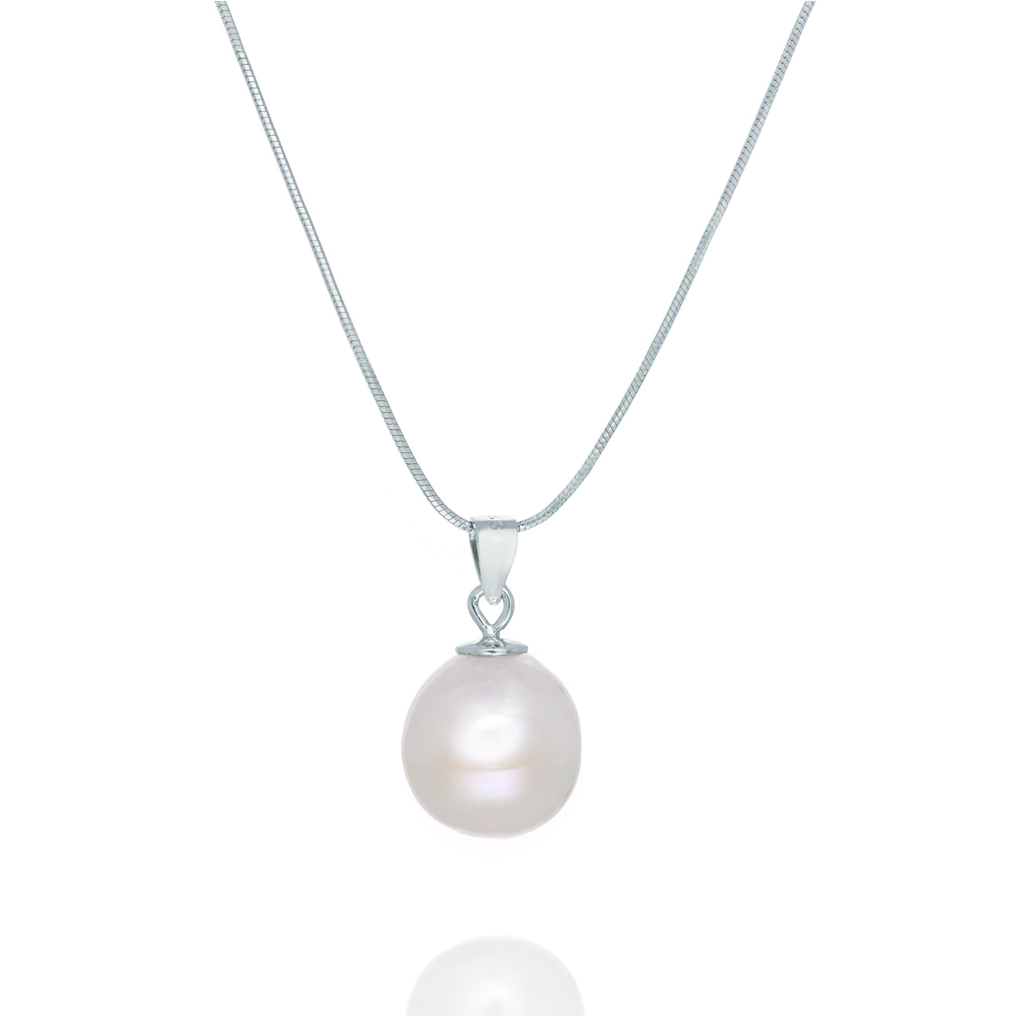 Handpicks Collar de perlas cultivadas en agua dulce de plata de ley 925 con colgante de perlas de plata de ley 925 con caja de regalo