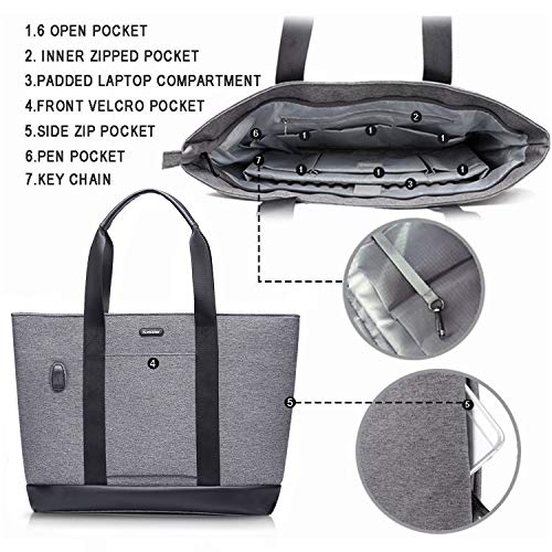 iCozzier-Laptop-Tote-Bag-156-Inch-Large-Briefcase-with-USB-Charging-Port-Water-Repellent-Women-Lady-Stylish-Handbag-for-BusinessSchoolShoppingTravel
