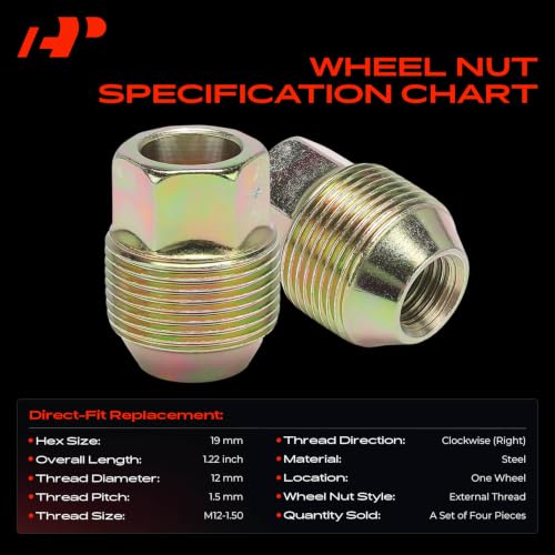 Image of A-Premium 4pcs M12-1.5 Wheel Lug Nut Compatible with Chevrolet & Pontiac | for Chevrolet Aveo 2005-2011 Aveo5 Pontiac G3 2009-2010 G3 Wave 2009 Wave Wave5 One Wheel