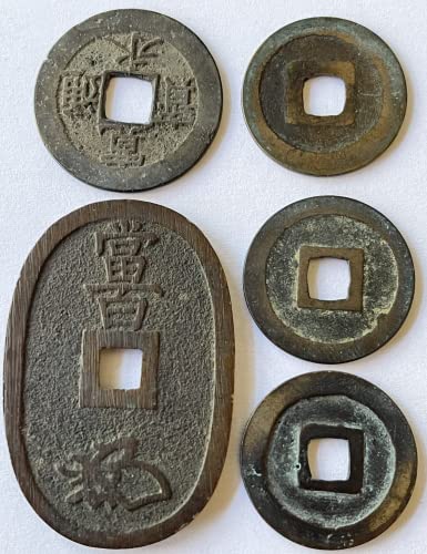1336-1860 Japanese Samurai/Shogun Era Mon Coin Set I 5 Authentic Coins Including I 1, 4 and 100 Coins I Monetized By Government Of Japan (Historical)