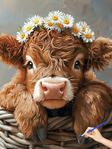 数字油絵 牛 数字塗り絵 花 Paint by Numbers ナンバーペイント 子供 初心者 DIY Cheerful Painting 手工芸 芸術手塗りれる アクリルキット 大人のためのクリエイティブな趣味 誕生日プレゼント ホーム オフィスの壁装飾