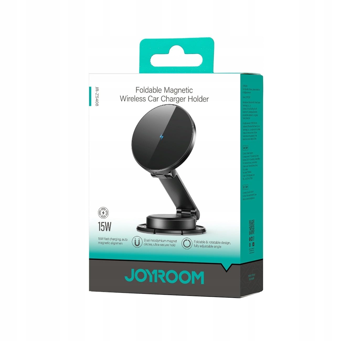 JOYROOM Magsafe Bezprzewodowa ładowarka samochodowa [wszystkie metalowe i składane] magnetyczny uchwyt samochodowy na telefon 15 W, bezprzewodowe ładowanie samochodowe do iPhone'a 16 15 14 13 12 Pro