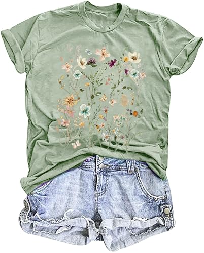 Women's T-Shirts Vintage Boho Sun Flowers Graphic Tees Cute Wildflowers Shirts Casual Summer Short Sleeve Tops1