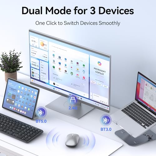 Image of TECKNET Bluetooth Mouse for MacBook, [ USB + BT5.0 + BT3.0 ] Rechargeable Wireless Mouse, Silent Click, 4-Level DPI, Portable Computer Mice for MacBook /MacBook Air /Pro /iPad /Laptop /Android /Windows