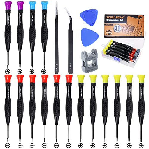 Precision Screwdriver Set Toolmak 21Pcs Magnetic Small Screwdriver With Slotted Phillips Torx Star Pentagram Screwdrivers Tweezers For Repairing Smartphone, Laptop, Watches #TOP6