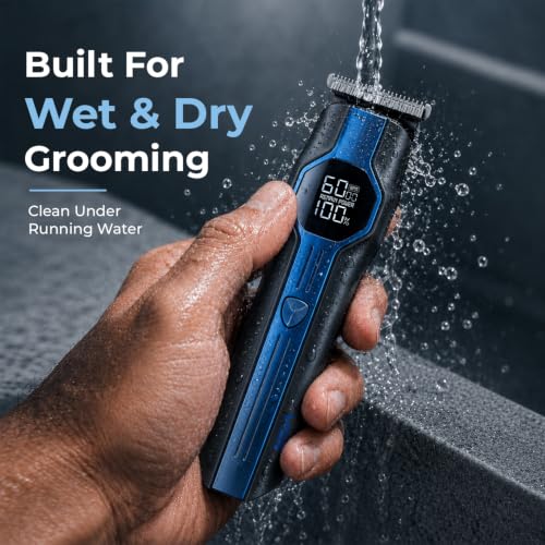 Image of VGR V-173 Professional Multi Grooming Kit for Men, 6-in-1 Trimmer with Shaver, Nose, Ear & Body Groomer, IPX7 Waterproof, Zoom Wheel Comb, LED Display, 210 Min Runtime, 2-Year Warranty- Blue