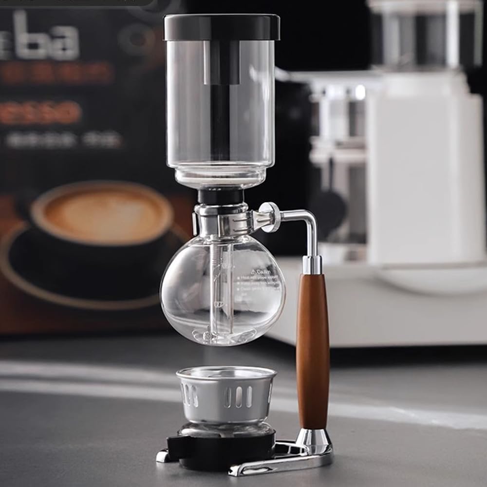 Cafetera de sifón rústico con mango de madera de 5 tazas