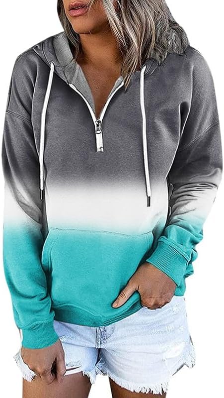 Sweat à capuche zippé femme manches longues vêtement dégradé avec poche taille XXL