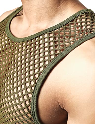 Image of JOGAL Men's Mesh Fishnet Fitted Sleeveless Muscle Top