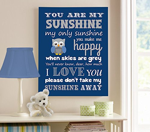 Adorable You are My Sunshine Bedtime Story Rhyme - Woodland Owl Design - Stretched Canvas Nursery Wall Art Decor - Baby Gift idea - Wooden Frame Construction - Ready to Hang 24X30