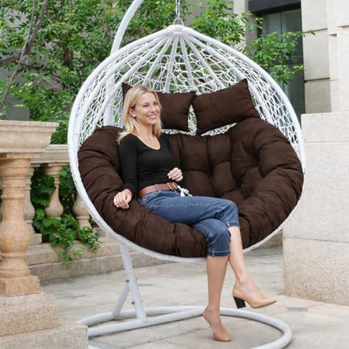 Image of Double Seater Cushion Set - Polyester Fabric Padded Seat for Hanging Egg /Garden Jhula (Brown)