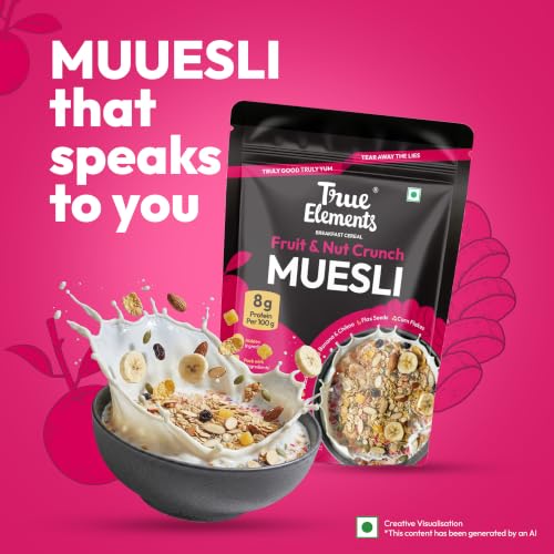 Image of True Elements Fruit & Nut Crunch Muesli 700g | Fruit and Nuts | Cereals for Breakfast | Rich in Fibre | Muesli with Oats and Nuts