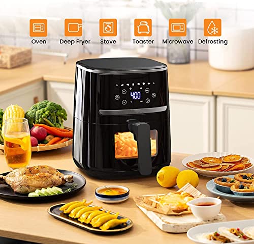 Air Fryer Oven 5 Qt Large Oil Free Touch Screen 1500W Mini Oven Combo with 7 Accessories, One-Touch Digital Controls, Nonstick Tray & Dishwasher-Safe Detachable Square Basket, Timer
