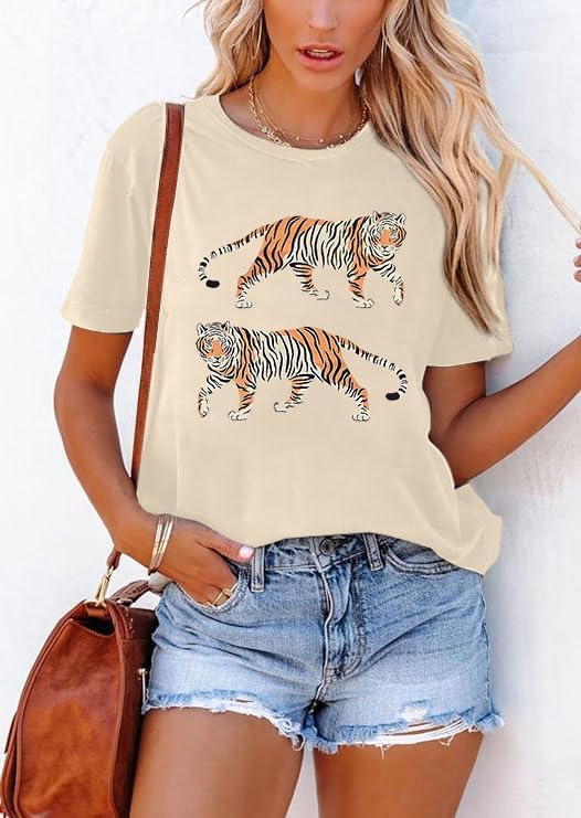 Tiger Shirt Women Vintage Animal Graphic T-Shirt Casual Short Sleeve Crewneck Tee Summer Loose Fit Tops - Image 2
