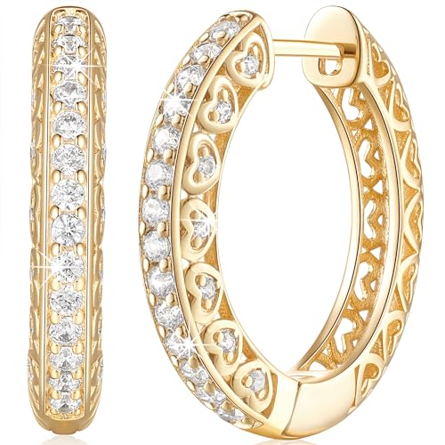 14K Gold Hoop Earrings for Women’s Hoop Earring Small Thick Hoops Earring Exquisite Diamond Hoops Earrings 25 MM