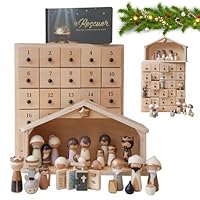 The Rescuer –Nativity Advent Calendar, 25 Drawer Wooden Advent Box with 30 Handpainted Figurine, 13 * 14 Inch Nativity Scene Advent Calendar, Christian Religious Stuffers Presents
