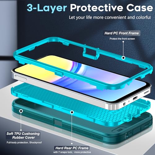 LeYi for Galaxy-A15-5G Phone Case: 3 in 1 Full Body with 2Pcs Glass, Teal - image 3
