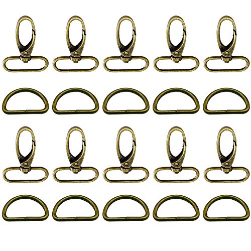 Trimming Shop 20pcs Metal Bronze Swivel Trigger Snap Hook & D Ring for Webbing Straps, Backpack, Fasteners Strap, Pet Collars, Bag Accessories, DIY Craft Accessories, 32mm