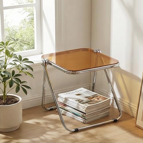 Image of The Artment Orange GlacierTray Foldable Transparent Acrylic End Table, Multi-Purpose Side Table, Serving Tray & Magazine Rack, Space-Saving for Modern Living Spaces | Use for Home & Office