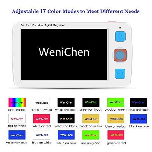 Wenichen 5.0 Inch Portable Digital Magnifier 4X-32X Zoom Electronic Reading Aid With Foldable Handle For Low Vision Color Blindness 17 Color Modes 5 Levels Brightness #TOP1