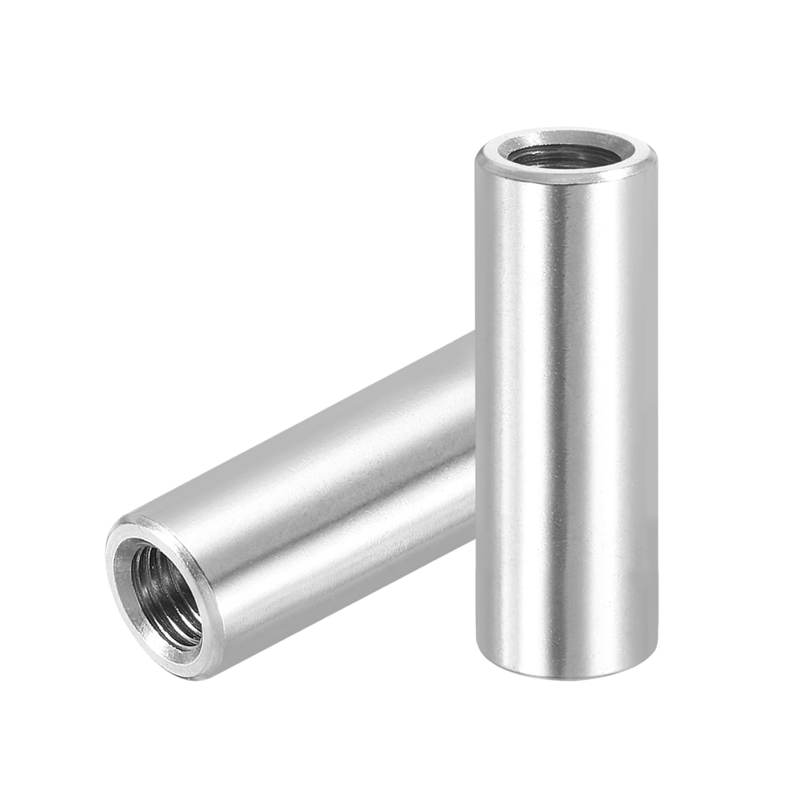 PATIKIL M8x1mm Pitch 304 Stainless Steel Round Coupling Nuts, 2 Pcs 35mm / 1.38" Length Metric Fine Thread Connector Sleeve Rod Bar Stud Fully Threaded Nut Fasteners, Silver Tone