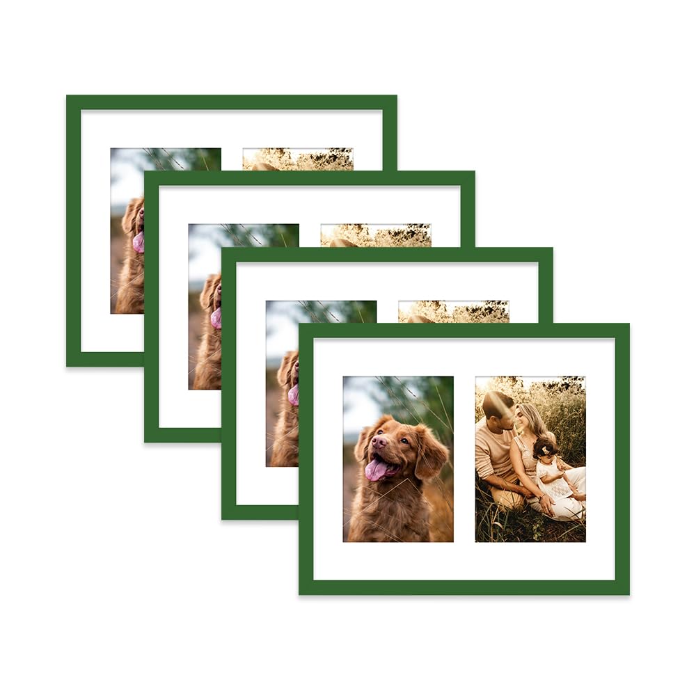 Green Multi Photo Frame - Holds 2 x 6x4 Pictures, Family Collage Picture Frame for Wall Display, 10x8 Frame size, Set of 4