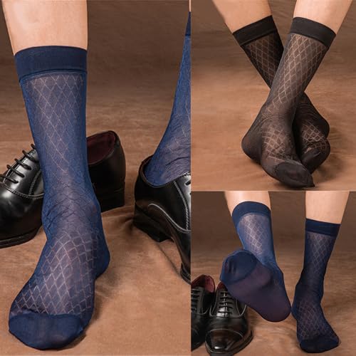 Socks,Mens Sheer Diamond Pattern Dress Socks Thin Nylon Middle Calf Socks Stockings for Business Suit and Formal Use3