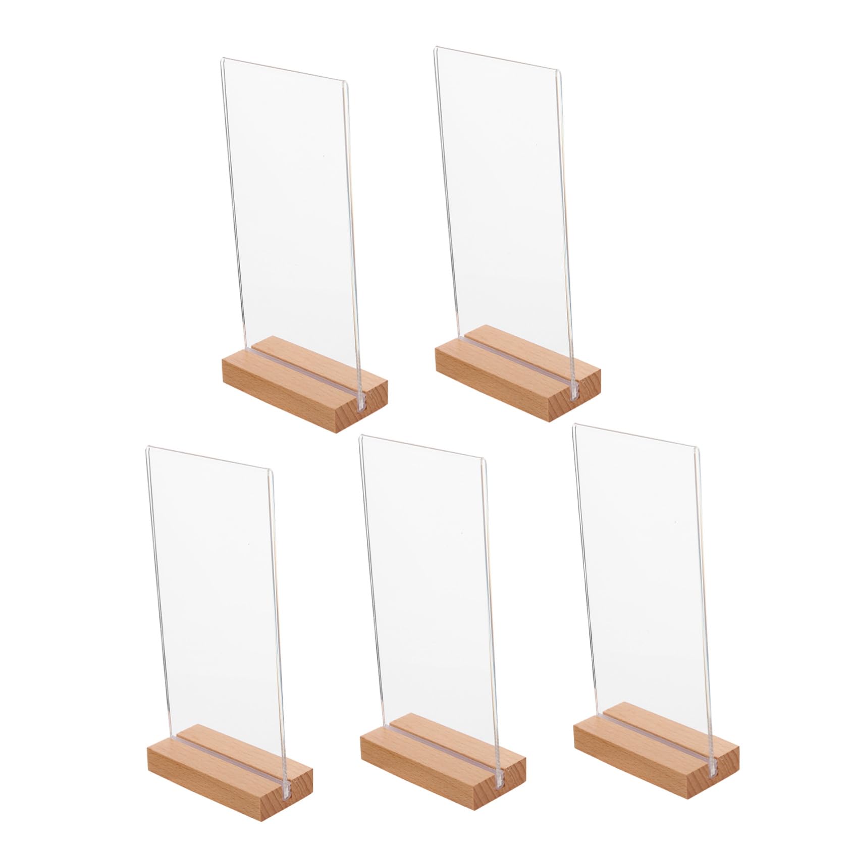 5 Piezas Soporte Vertical Acrílico para Menús con Base Madera T Exhibidor Transparente para Mesa Restaurante Oficina y Eventos