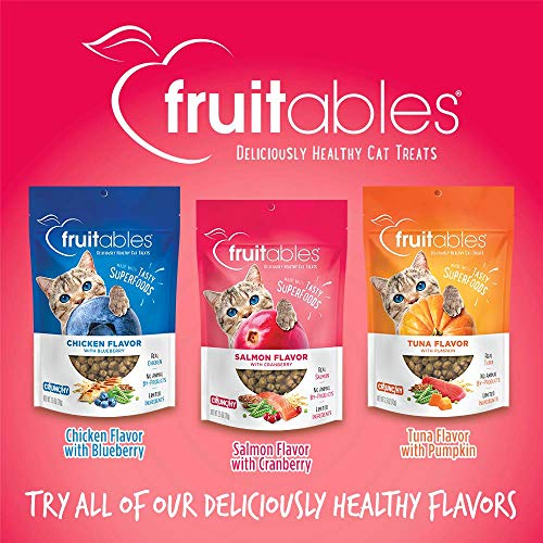 Fruitables Salmon and Cranberry Crunchy Cat Treats Healthy Cat Treats with Limited Ingredients Low Calorie 2.5 Ounces (1030608)