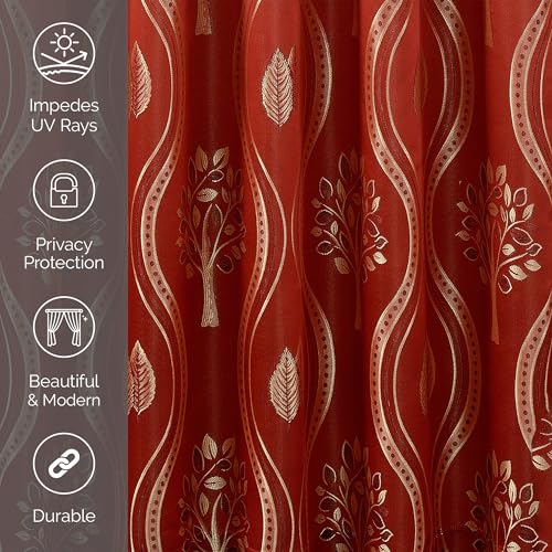 Image of Elegant Comfort Luxurious Aurora Jacquard Look Curtain Panel Set with Attached Valance 54 inch X 63 inch (Set of 2), Burgundy