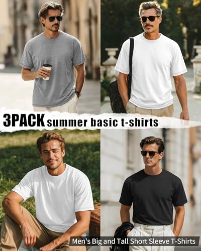 Image of Neer 3 Pack Big and Tall T-Shirts for Men L-7xl Tops | Large Casual Stretch Workout Tees, Short Sleeve Crewneck Oversized Shirts, Classic Summer Outfits, Comfy Basic Loose Clothes