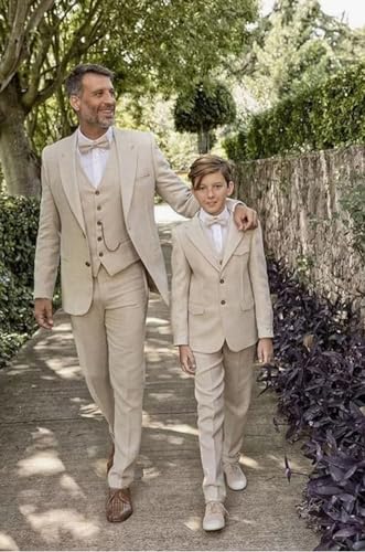 3 PC Men's Linen Suit: Peak Lapel Summer Beach Wedding Suit - Two Buttons Jacket, Vest, Pants - Prom, Business Suit3