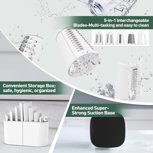 APSARAS-Rotary-Cheese-Grater-5-in-1-Cheese-Grater-with-Handle-Replaceable-Stainless-Blades-Cheese-Shredder-Cheese-Vegetable-Slicer-Vegetable-Chopper-with-Storage-BoxStrong-Suction-Base-Green APSARAS Rotary Cheese Grater 5 in 1 Cheese Grater with Handle Replaceable Stainless Blades Cheese Shredder Cheese Vegetable Slicer Vegetable Chopper with Storage BoxStrong Suction Base Green