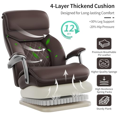 Image of Big and Tall Office Chair with Wide Area Armrest, 600lbs Heavy Duty Desk Chair with Adjustable Lumbar Support, PU Leather High Back Ergonomic Executive Computer Chair