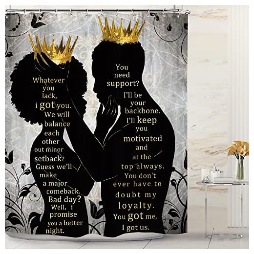 Omifly African American Shower Curtain Women Men 60Wx72H Inch Afro Black Queen King Luxury Gold Crown Inspirational Quotes Bathroom Set Watercolor with 12 Hooks Fabric Waterproof Accessories Decor