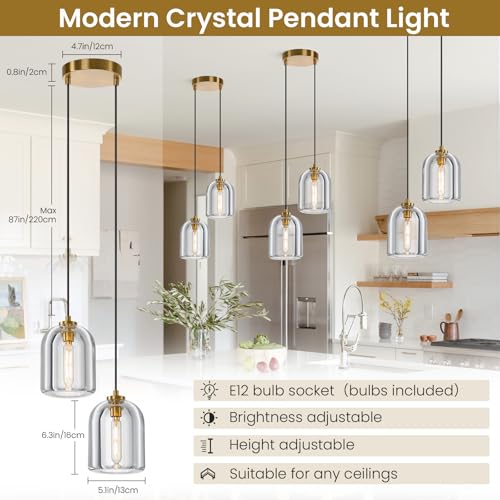Image of Crystal Pendant Light Kitchen Island,Brass Hanging Pendants Lights