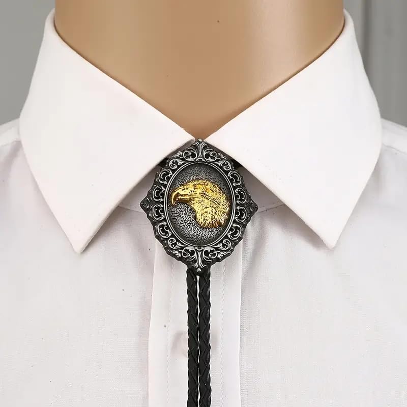 Image of HUABOLA CALYN Native American Bolo tie Rodeo Cowboy Leather Necktie Western Bolo ties for Men Women Necktie for Concert Fans