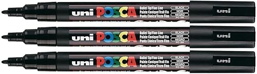Uni Posca - Marcador de pintura PC-3M, color negro, paquete de 3 bolígrafos (importación de Japón)