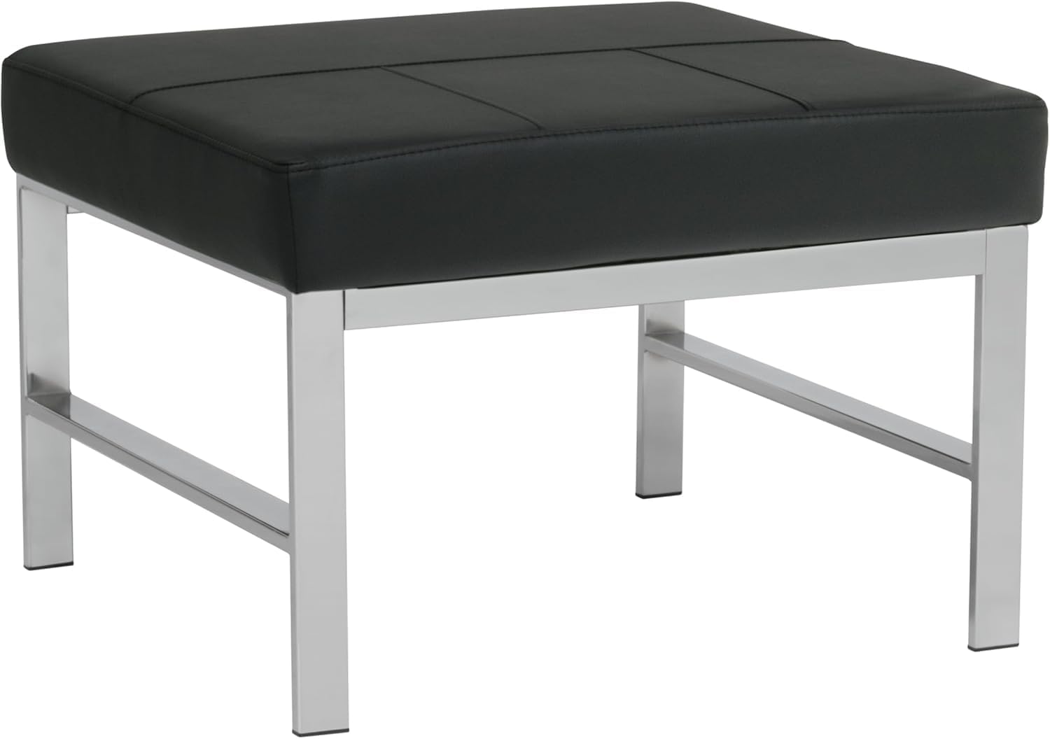 OGFC 41471 Large Vanity Stool with Stainless Steel Legs & Black Faux Leather, Cushion Vanity Chair, Dressing Makup Stool Bench, Vanity Seat for Bedroom, Living Room, Home and Office