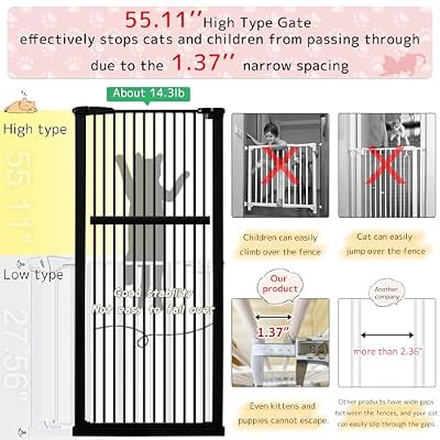 Lumizone Extra Tall Pet Gate 55.12 High Pressure Mounted 30.12-34.05 Extra Wide (9 Sizes) 1.37 Gap for Cat Dog Stairs Doorway Hallway No Drilling Auto-Close (30.12-34.05 W, Black)