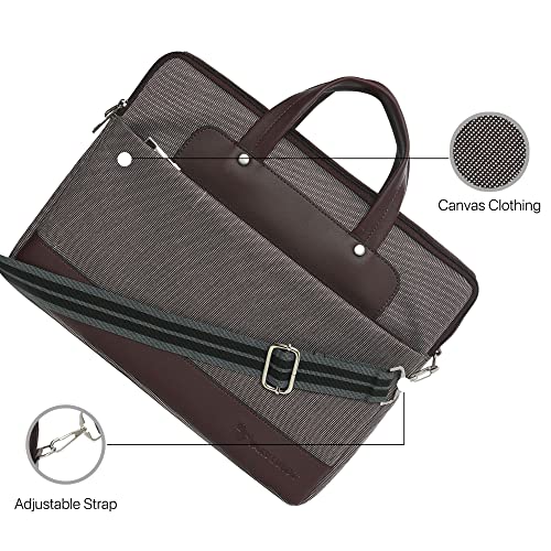 Image of Vaku Luxos DA Salerno Laptop Messenger Bag for Men and Women Premium Collection Canvas Leather| Briefcase Compatible with MacBook and Laptop Up to 14 inch with Adjustable Strap (Cherry)
