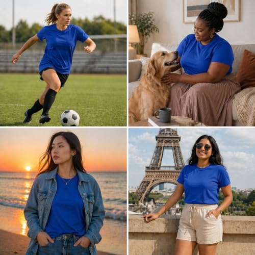 Image of Women's 100% Cotton T Shirt - Crew Neck, Short Sleeve, Regular Fit | Soft Breathable Fabric | Premium Everyday Basic Comfort Fit Tee for Casual