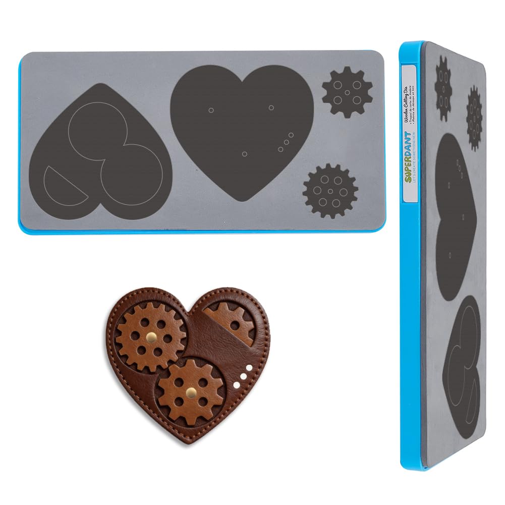SUPERDANT 1 Pcs Clockwork Love Leather Die Cut 25.4x12.7cm Steampunk Heart Wooden Leathers Retro Cutting Die for Dyeing Bags Clothing AccessoriesB DIY Art and Craft Leather Molds
