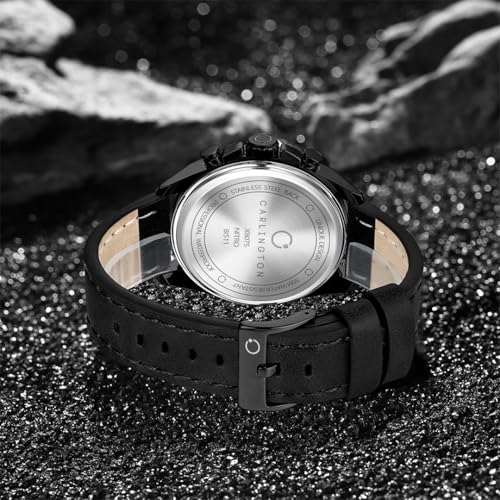 Image of Carlington Nitro Analog Chronograph Men's Premium Leather Strap Wrist Watch | Quartz Movement | Water & Shock Resistant Watch for Men | Casual & Formal Wear - CT 8075