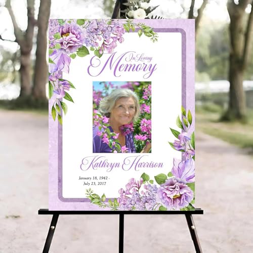 Violet Floral Funeral Welcome Sign, Celebration of Life Welcome Sign, in Loving Memory Sign, Celebration of Life Funeral Sign, Celebration of Life Sign, Memorial Sign with Photo #Yu1