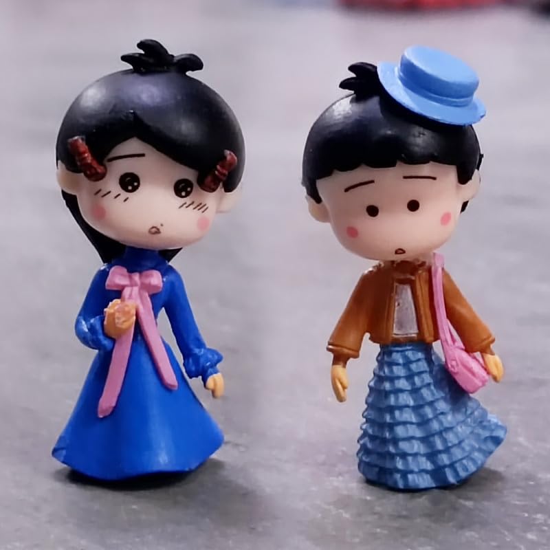 Wonderland Set of 2 Doll Style Miniature Figurine in Blue | Miniature Couple Set