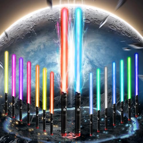 VATOS 2 Piezas de Espadas Luminosas Recargables de Metal para Niños, Espadas Luminosas LED con 15 Colores y Efectos de Sonido de Lucha, Juguetes de Sable Desmontables 2 en 1 para Cosplay y Halloween