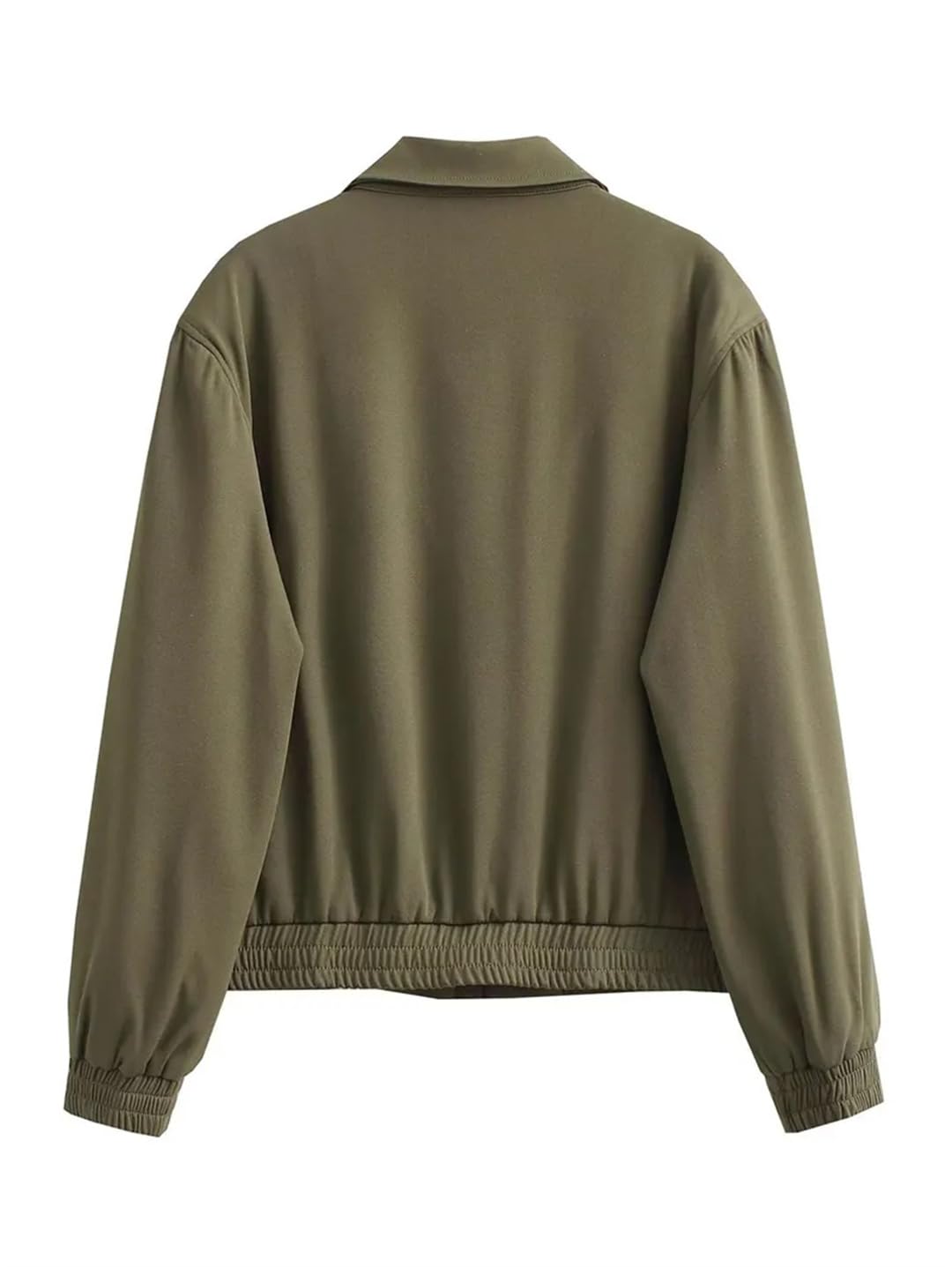 Rfmfkkg Chaqueta bomber con solapa y cremallera para mujer, casual, básica, color sólido, holgado, con bolsillo corto